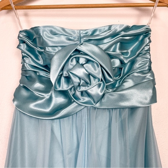 Vintage strapless sz.2 Jessica McClintock dress in light aqua blue with rosette - Picture 9 of 11